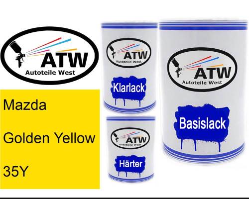 Mazda, Golden Yellow, 35Y: 500ml Lackdose + 500ml Klarlack + 250ml Härter - Set, von ATW Autoteile West.
